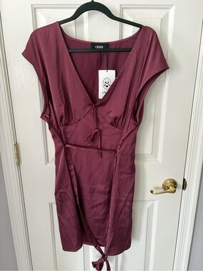 Cider Burgundy Satin Wrap Dress